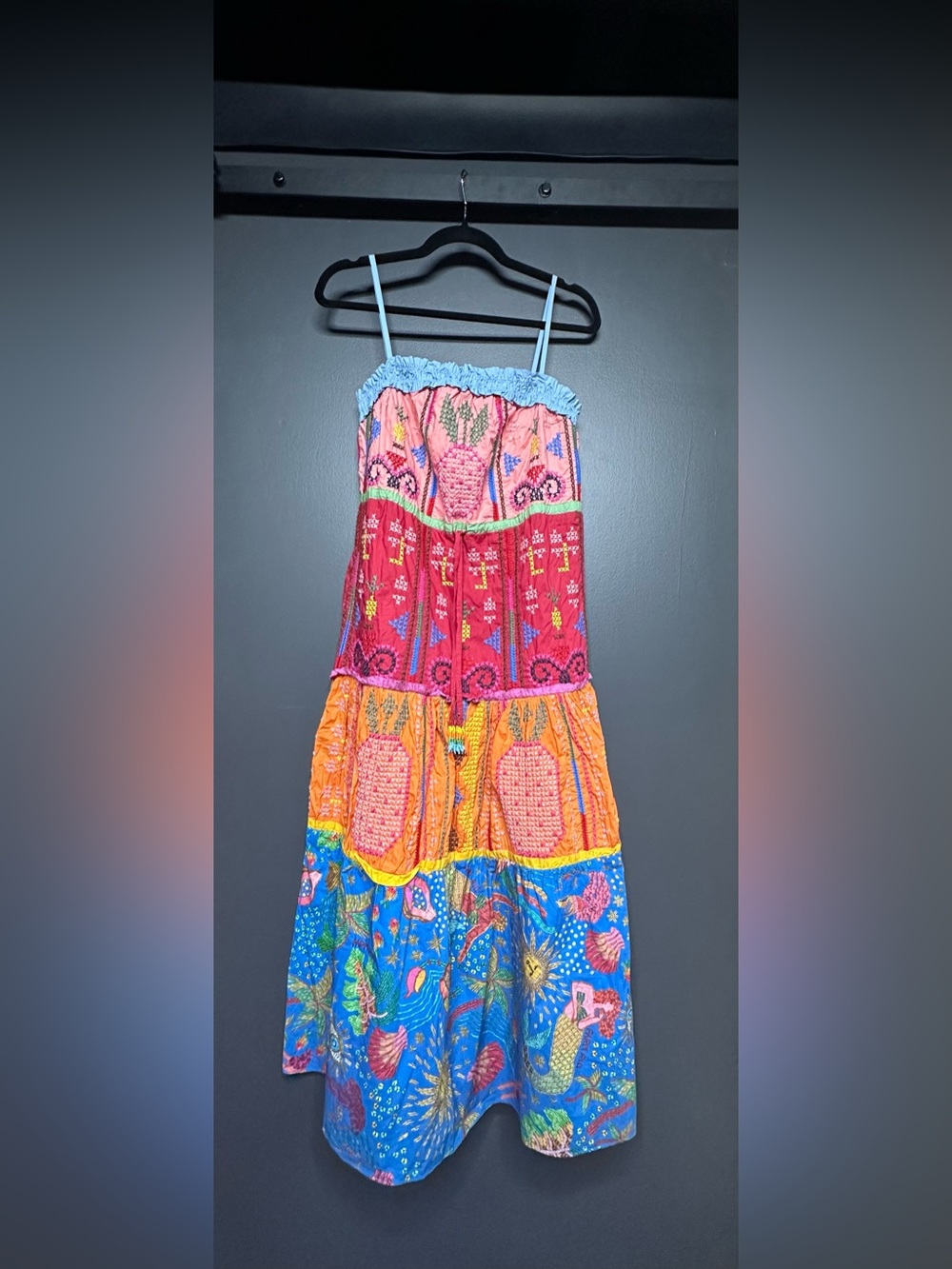 NWOT FARM Rio Color Blocking Embroidered Maxi Dress S